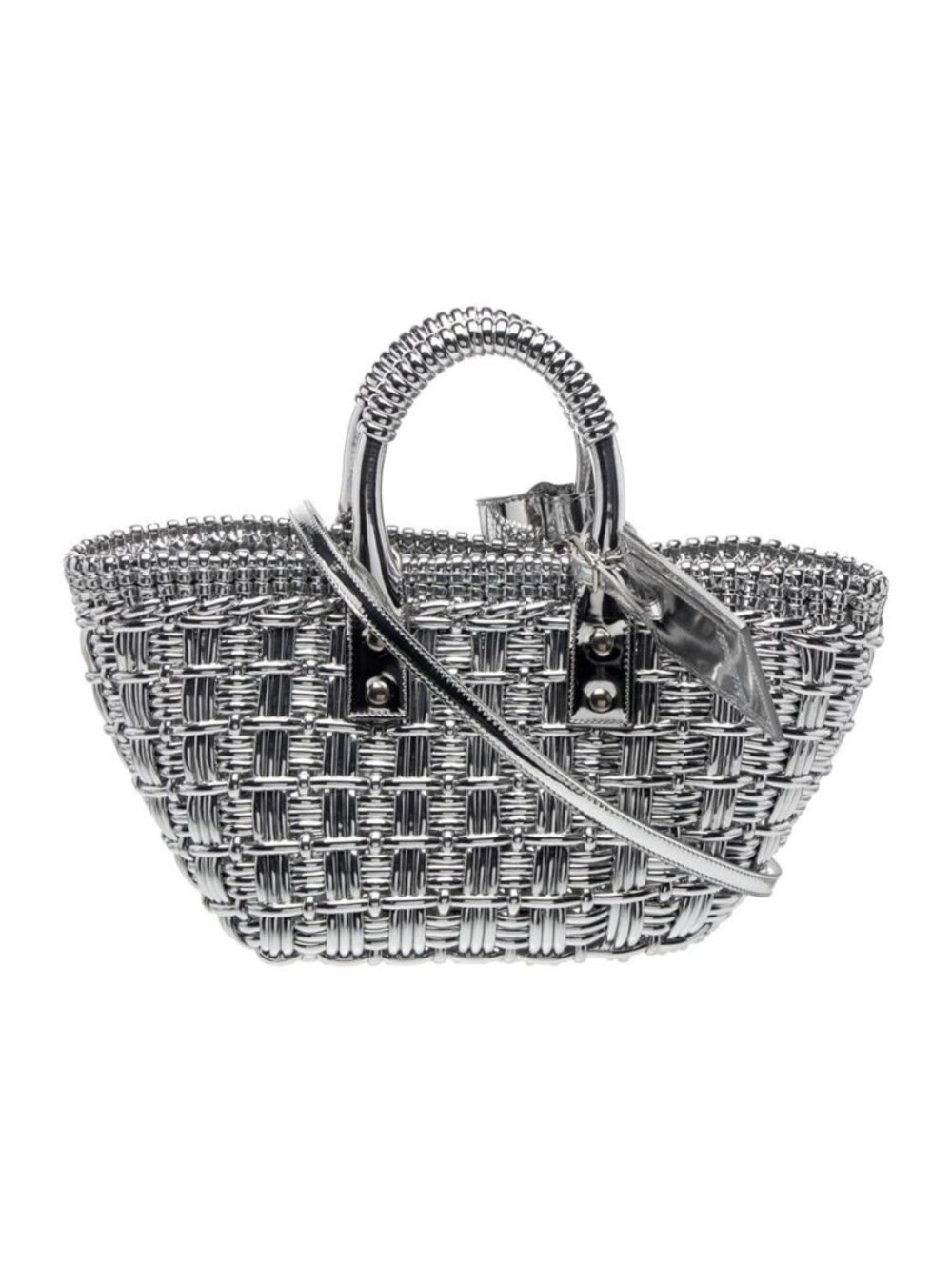 NWOT - Balenciaga Bistro XS Silver Metallic Patent Leather Basket Bag 2023